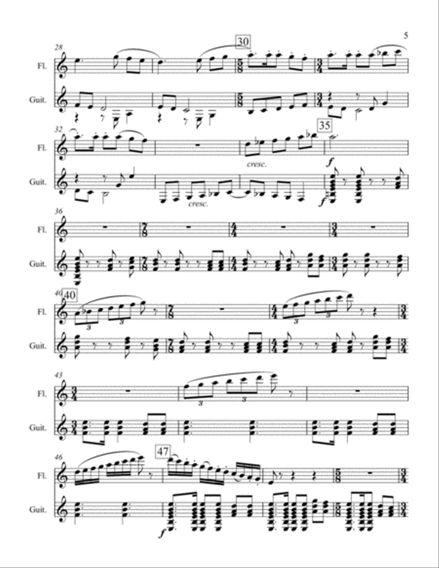 Three Preludes for Flute and Guitar Flute scores gallery preview page 5