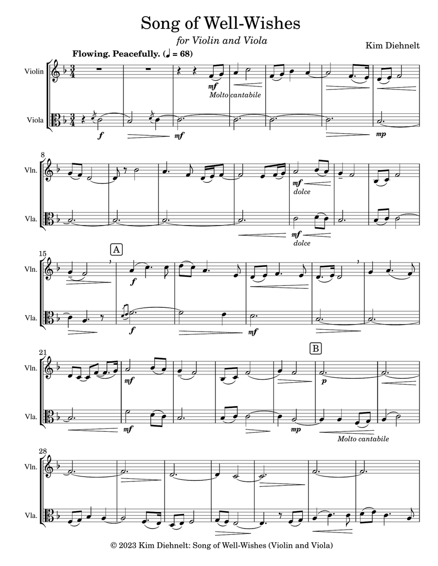 Diehnelt: Song of Well-Wishes (Violin and Viola) String Duet scores gallery preview page 2