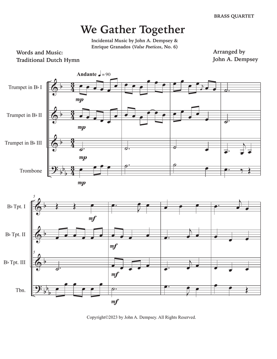 We Gather Together (Brass Quartet): Three Trumpets and Trombone Brass Quartet scores gallery preview page 5