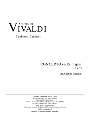 Book cover for Concerto en Ré majeur, RV 93