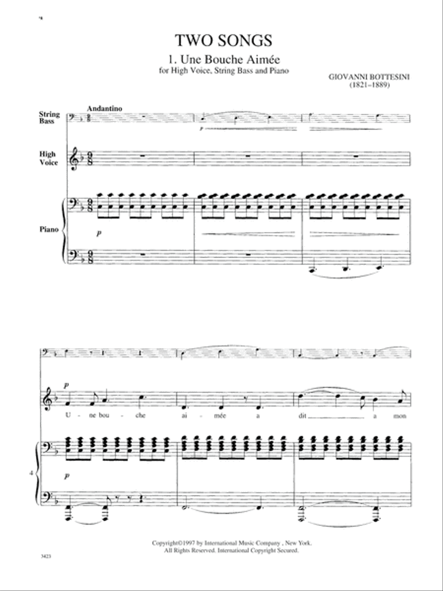 Two Songs For High Voice, String Bass And Piano (Solo Tuning) Double Bass scores gallery preview page 2