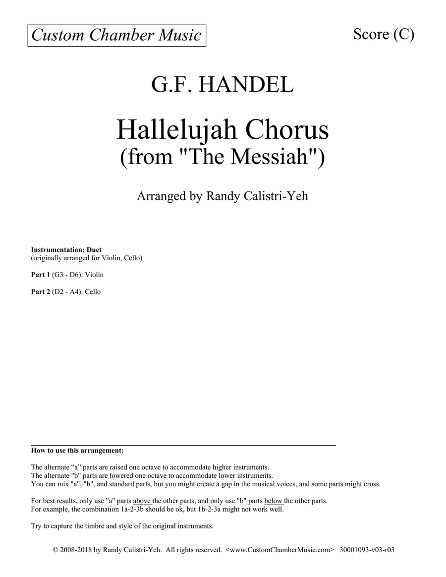 Hallelujah Chorus - Handel Messiah (violin/cello duet) String Duet scores gallery preview page 1