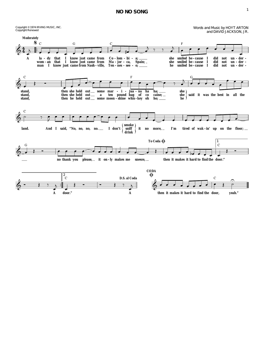 No No Song Piano scores gallery preview page 1