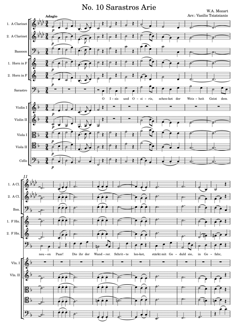 W.A.Mozart - O Isis und Osiris - Zauberflöte, Sarastro's Aria - Chamber Orchestra Version Chamber Music scores gallery preview page 1