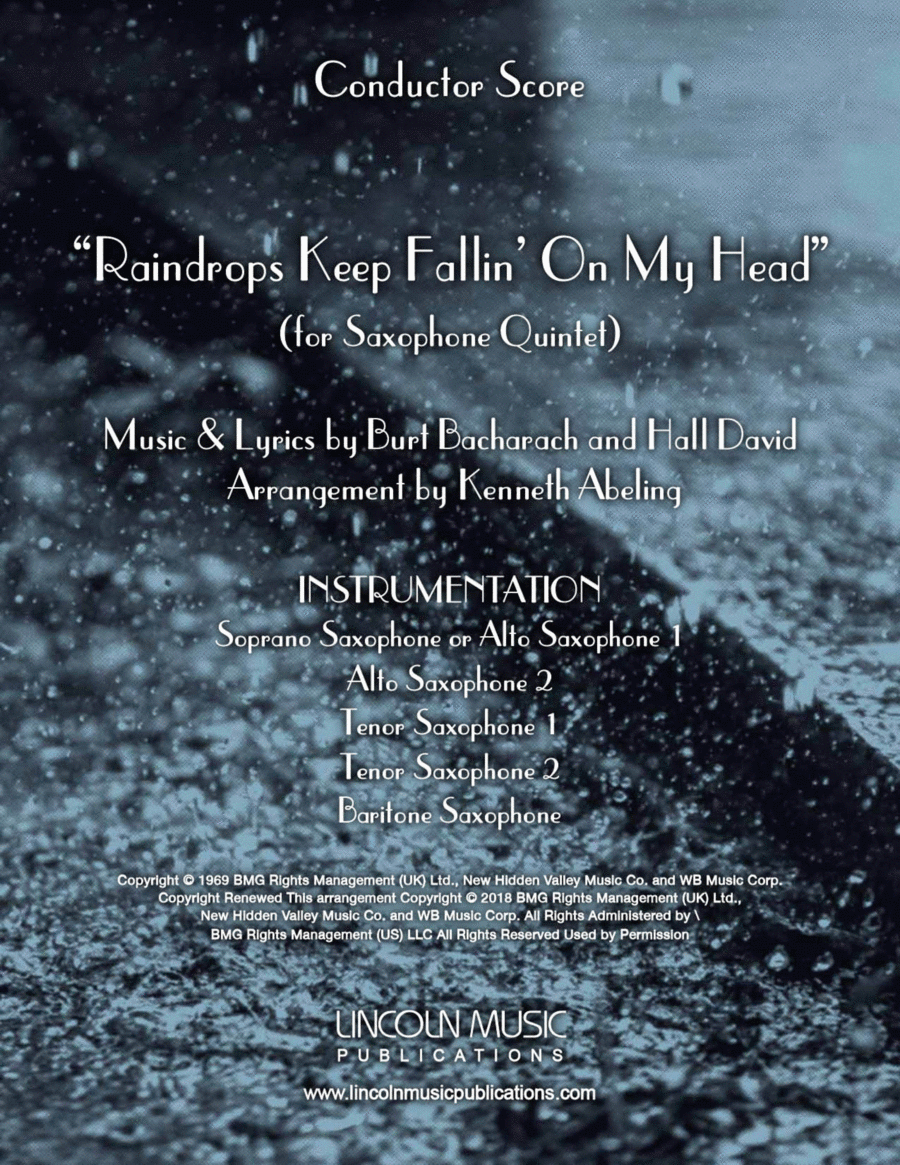 Raindrops Keep Fallin' On My Head Saxophone Quintet scores gallery preview page 1