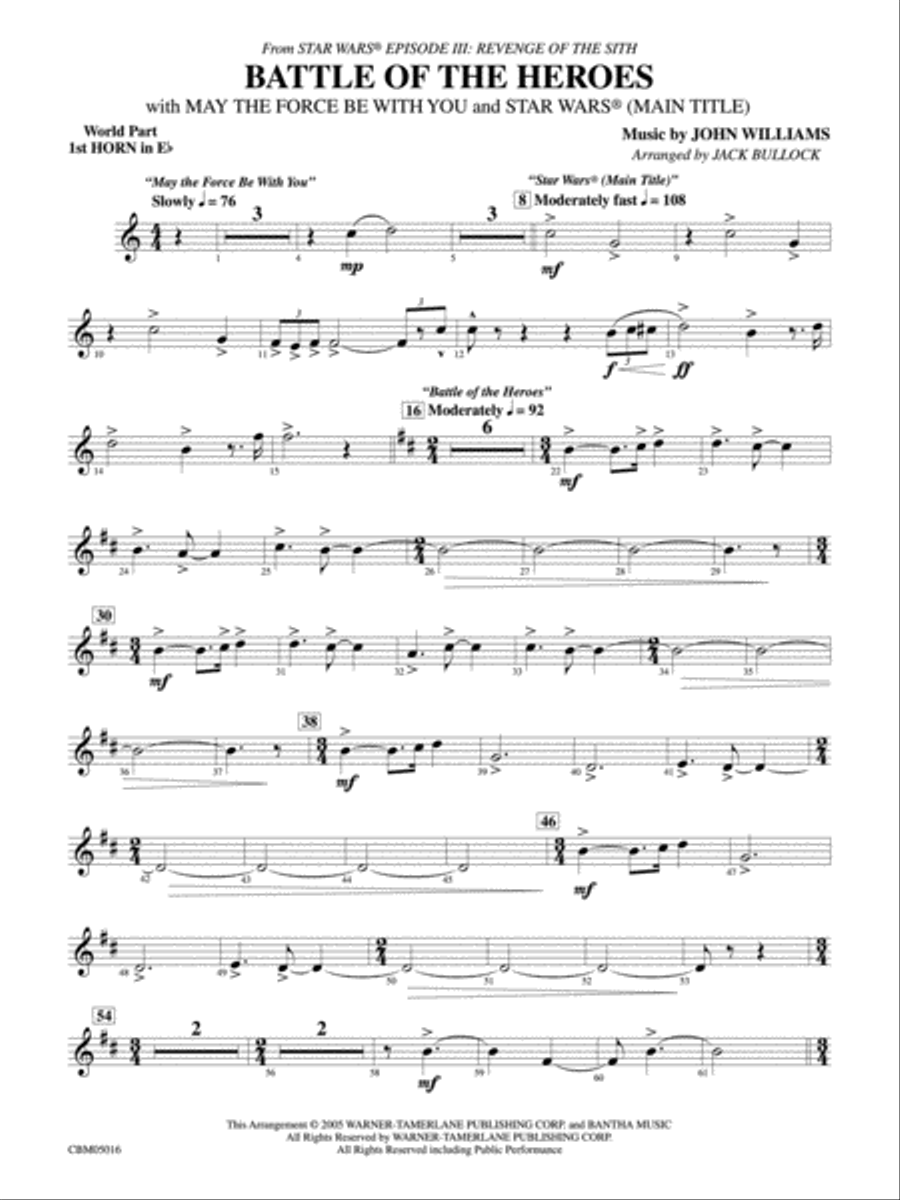 The Battle of the Heroes (from Star Wars®: Episode III Revenge of the Sith): WP 1st Horn in E-flat Concert Band scores gallery preview page 1