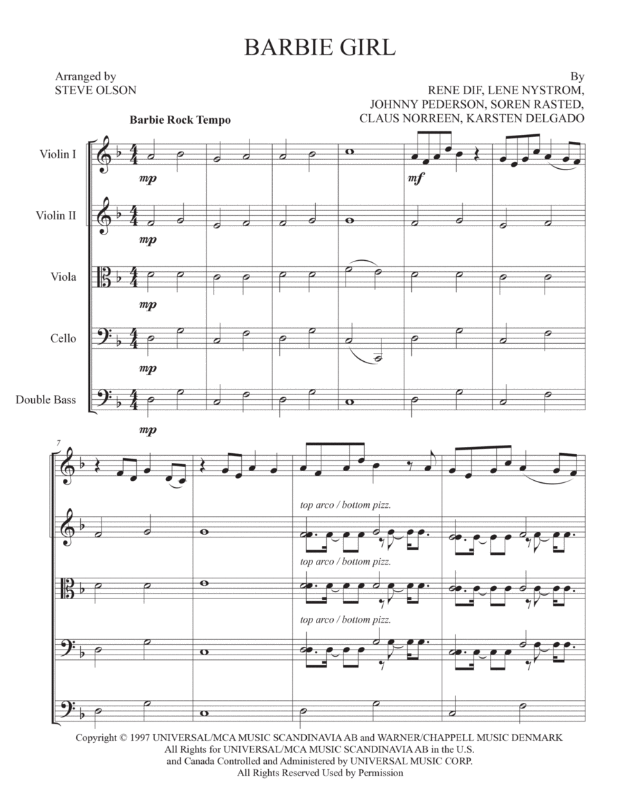 Barbie Girl String Orchestra scores gallery preview page 1