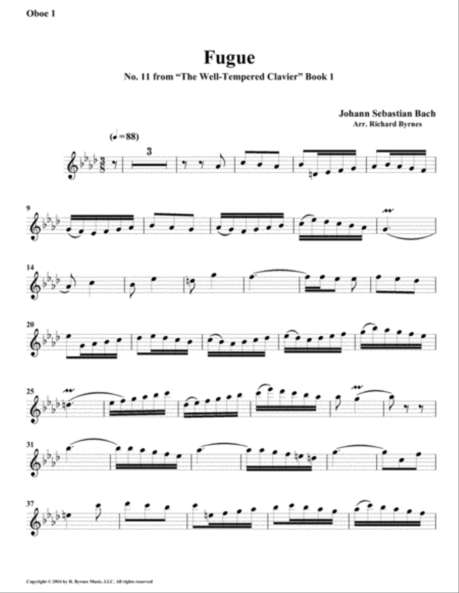 Fugue 11 from Well-Tempered Clavier, Book 1 (Double Reed Quartet) Woodwind Quartet scores gallery preview page 3