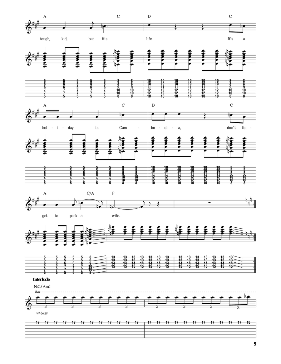 Holiday In Cambodia Electric Guitar scores gallery preview page 5