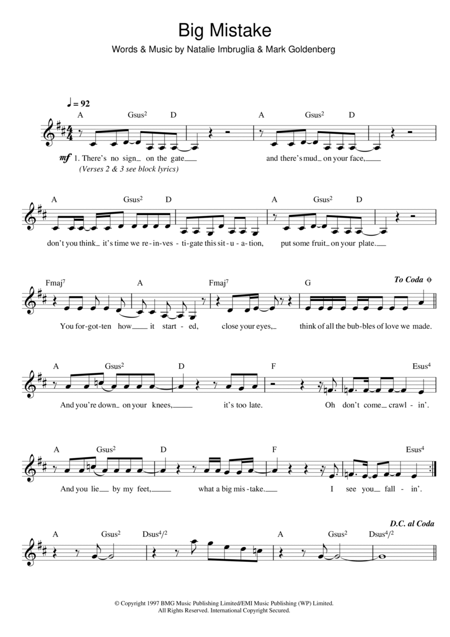 Big Mistake Big Mistake Piano scores gallery preview page 1