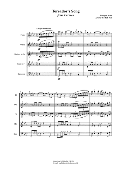 Toreador's Song for woodwind quintet image number null