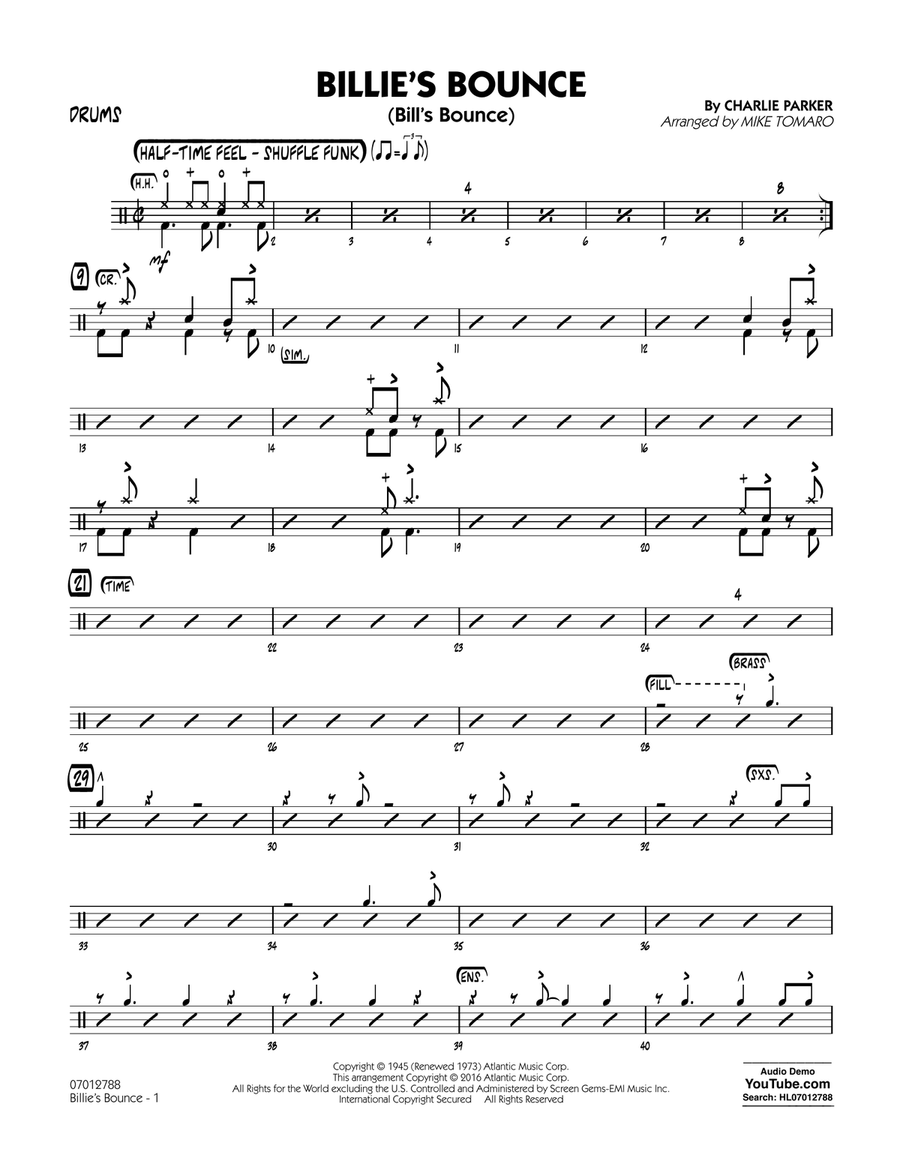 Billie's Bounce - Drums Billie's Bounce - Drums Jazz Ensemble scores gallery preview page 1