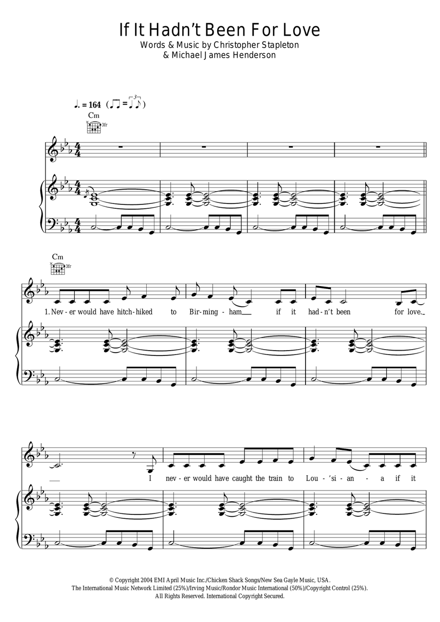 If It Hadn't Been For Love Piano, Vocal scores gallery preview page 1