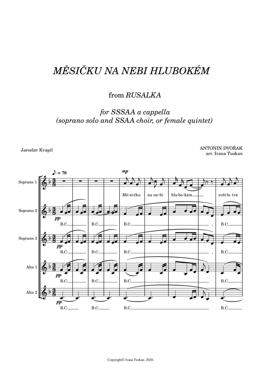 Mesičku na nebi (Song to the moon), SSAAA a cappella F major image number null