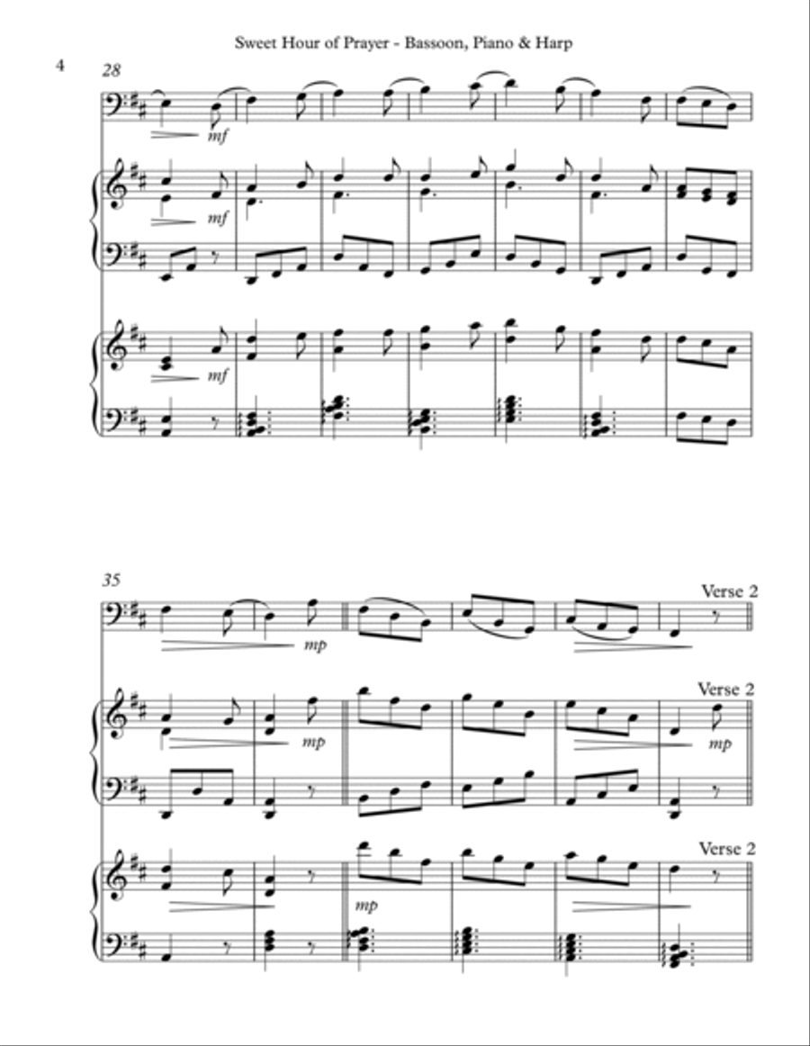 Sweet Hour of Prayer, Trio for Bassoon, Piano & Harp Bassoon scores gallery preview page 4