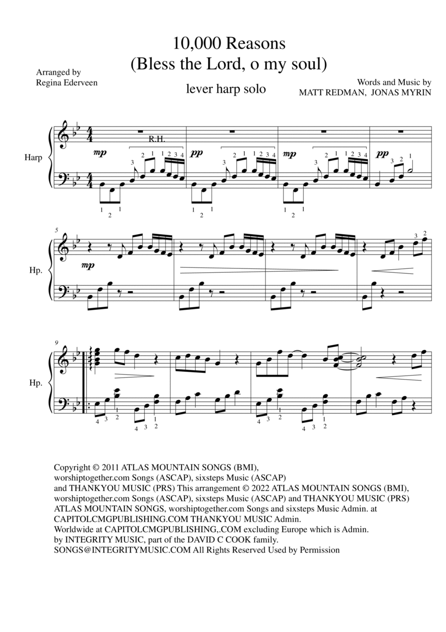 10,000 Reasons (bless The Lord) Celtic Harp scores gallery preview page 1