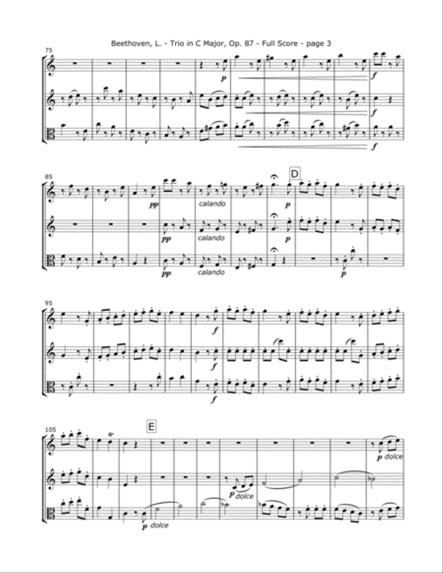 Beethoven, L. - Trio Op. 87 (Mvt. 4) for Two Violins and Viola String Trio scores gallery preview page 3