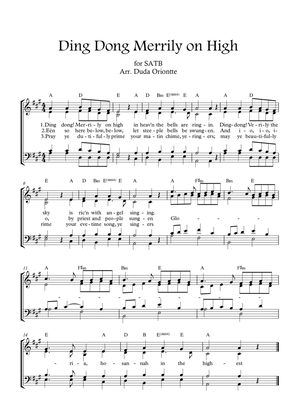 Ding Dong Merrily on High (SATB - A major - 2 staff - with chords - no piano)