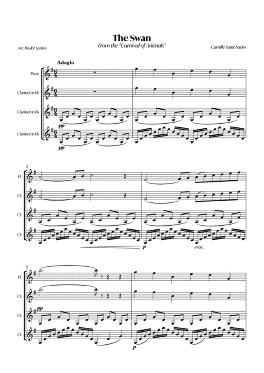 The Swan (C. Saint-Saëns) - Flute and 3 clarinets - Score and parts image number null