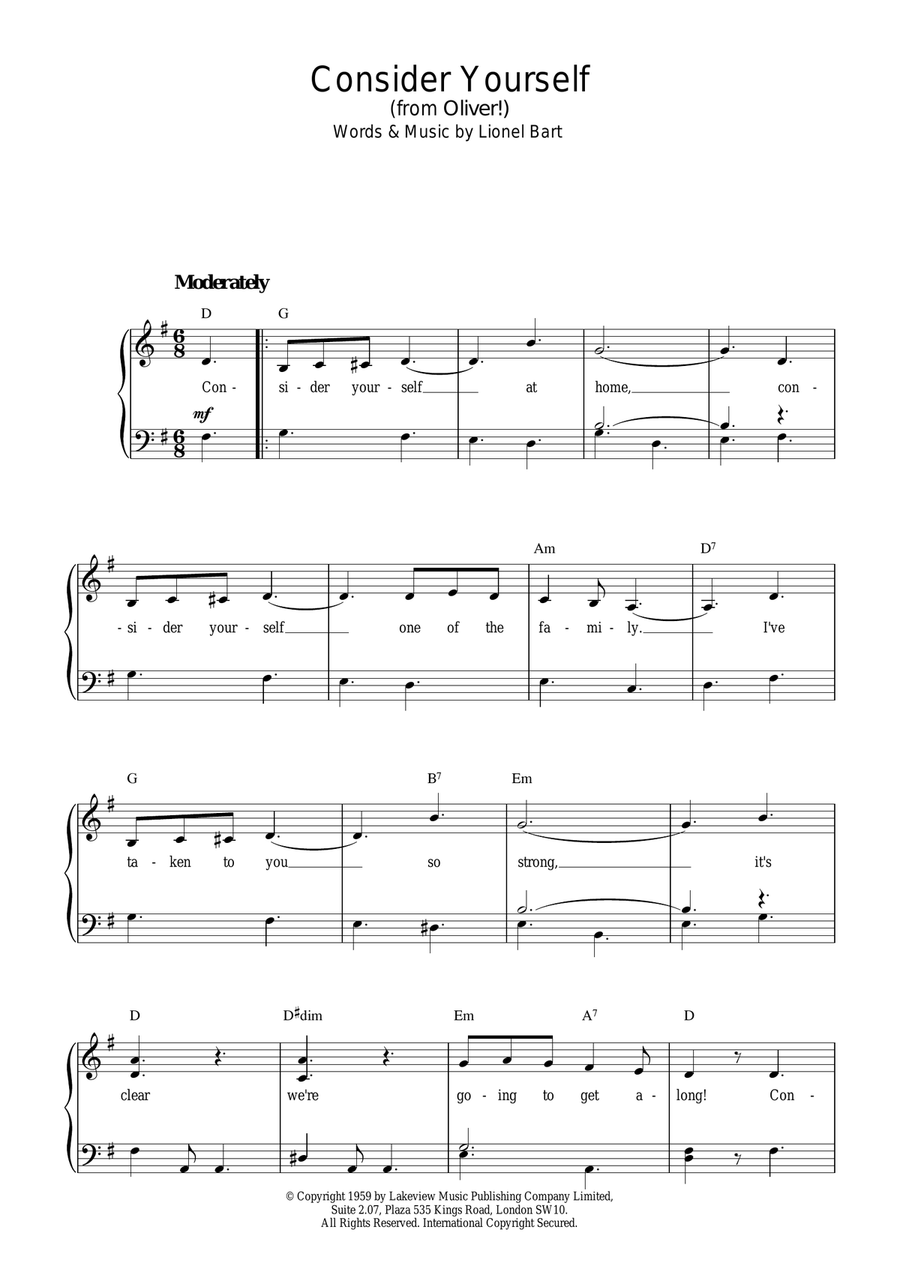 Consider Yourself (from Oliver!) Piano Solo scores gallery preview page 1