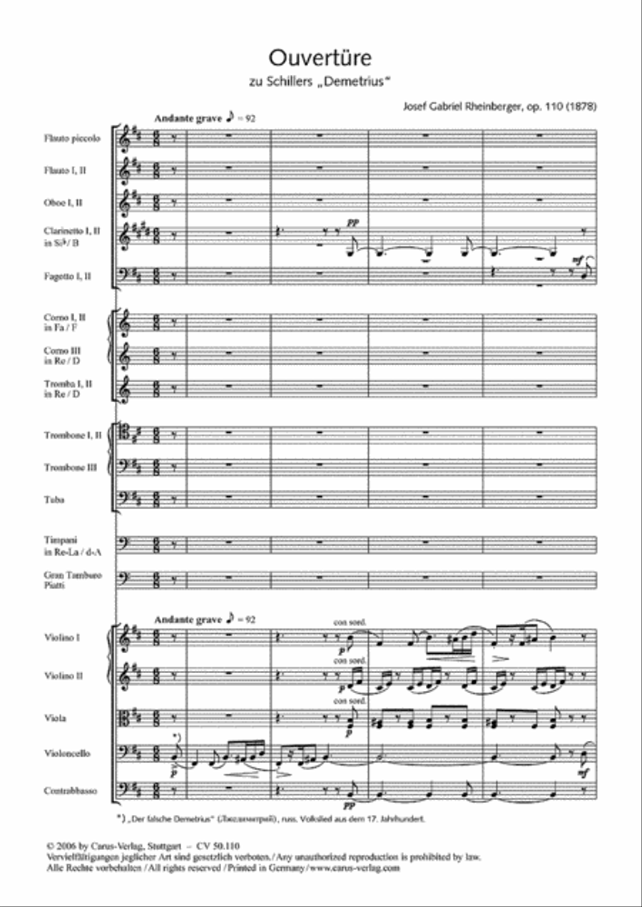 Overture to Schiller's Demetrius Orchestra scores gallery preview page 1