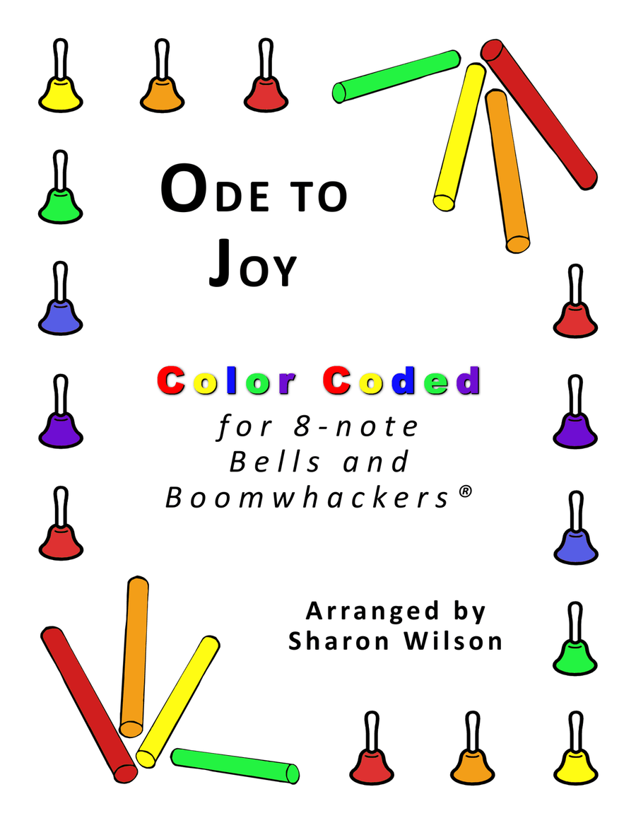 Ode to Joy (for 8-note Bells and Boomwhackers with Color Coded Notes) Handbell Choir scores gallery preview page 1