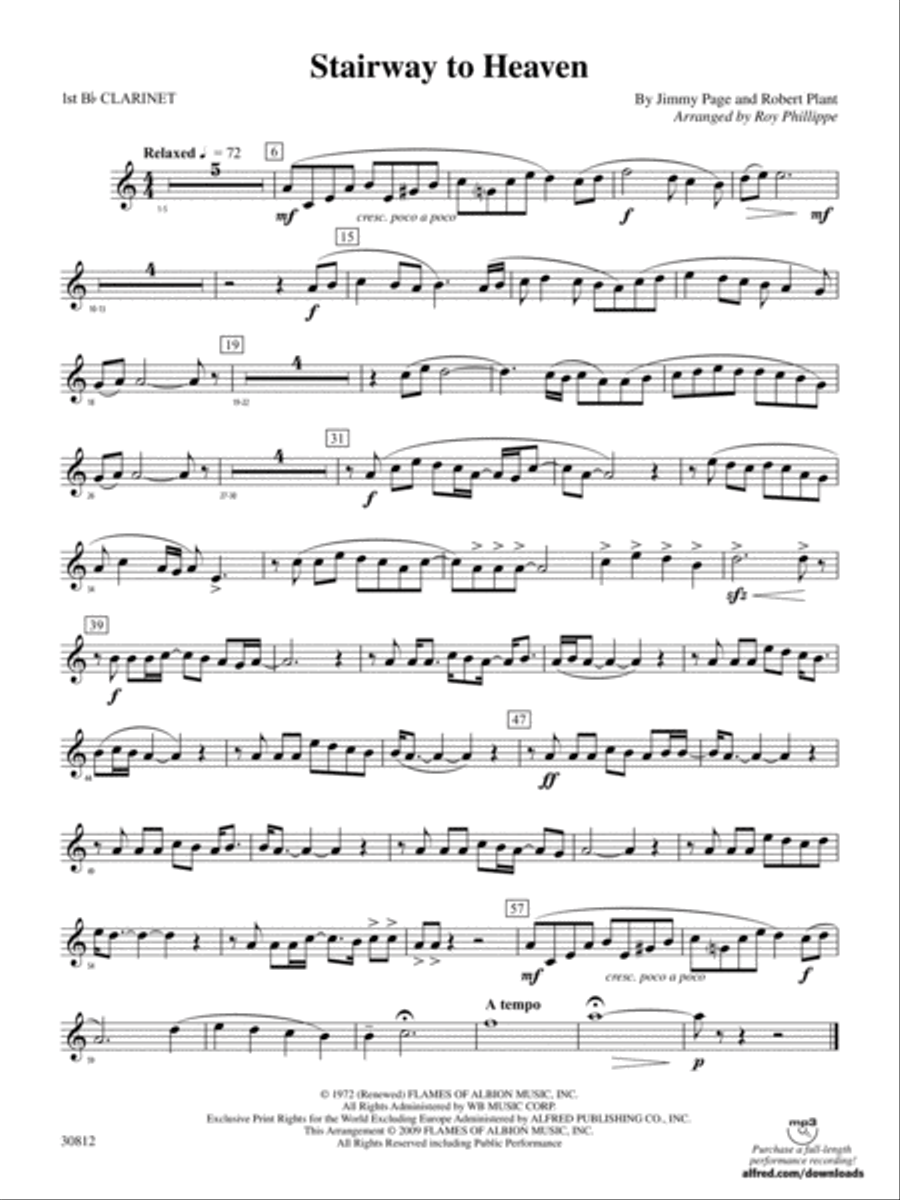 Stairway to Heaven: 1st B-flat Clarinet Concert Band scores gallery preview page 1