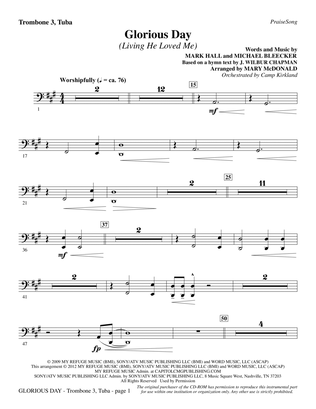Glorious Day (Living He Loved Me) (arr. Mary McDonald) - Trombone 3/Tuba