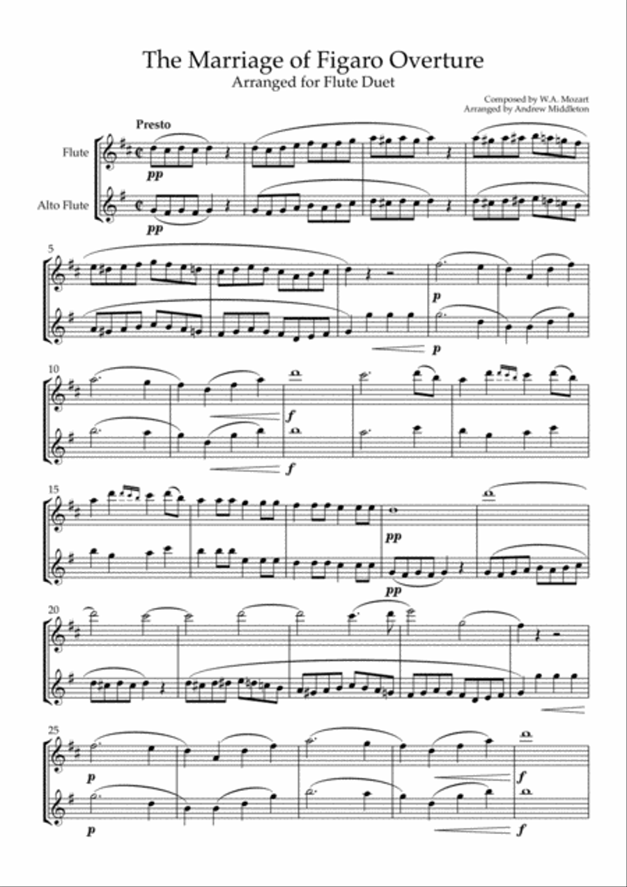 The Marriage of Figaro Overture for Flute Duet Flute Duet scores gallery preview page 3
