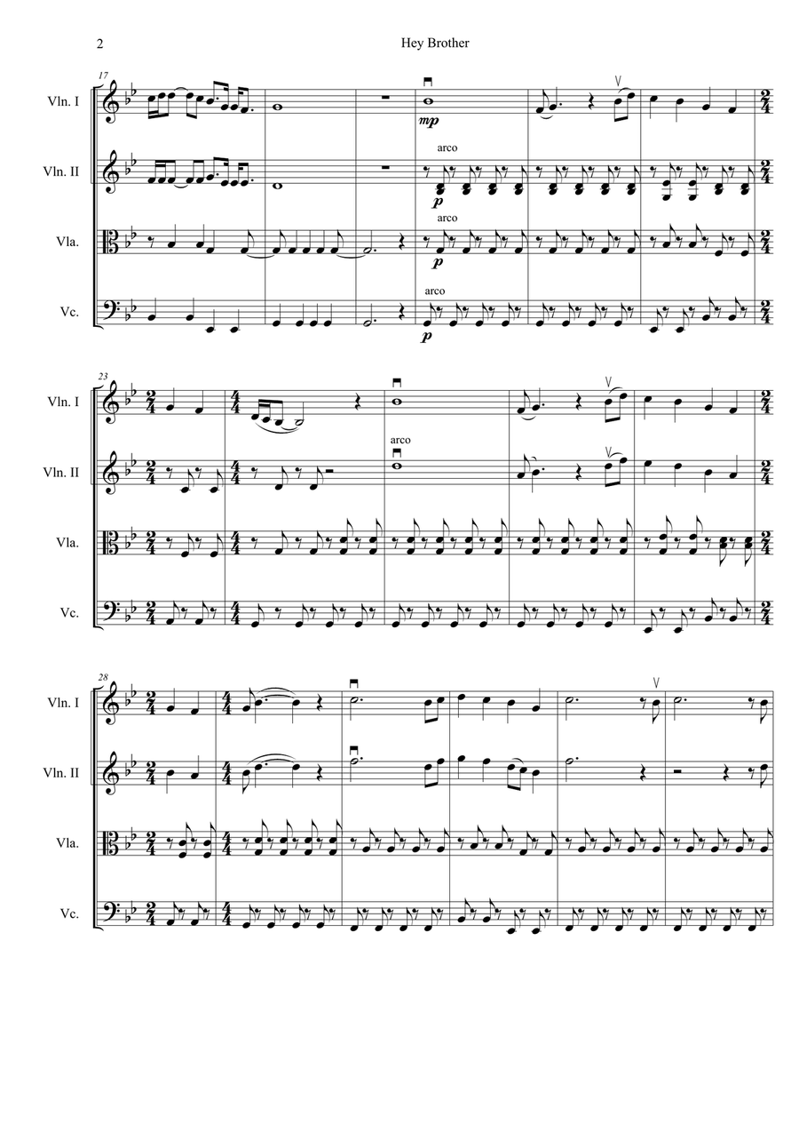Hey Brother String Quartet scores gallery preview page 2