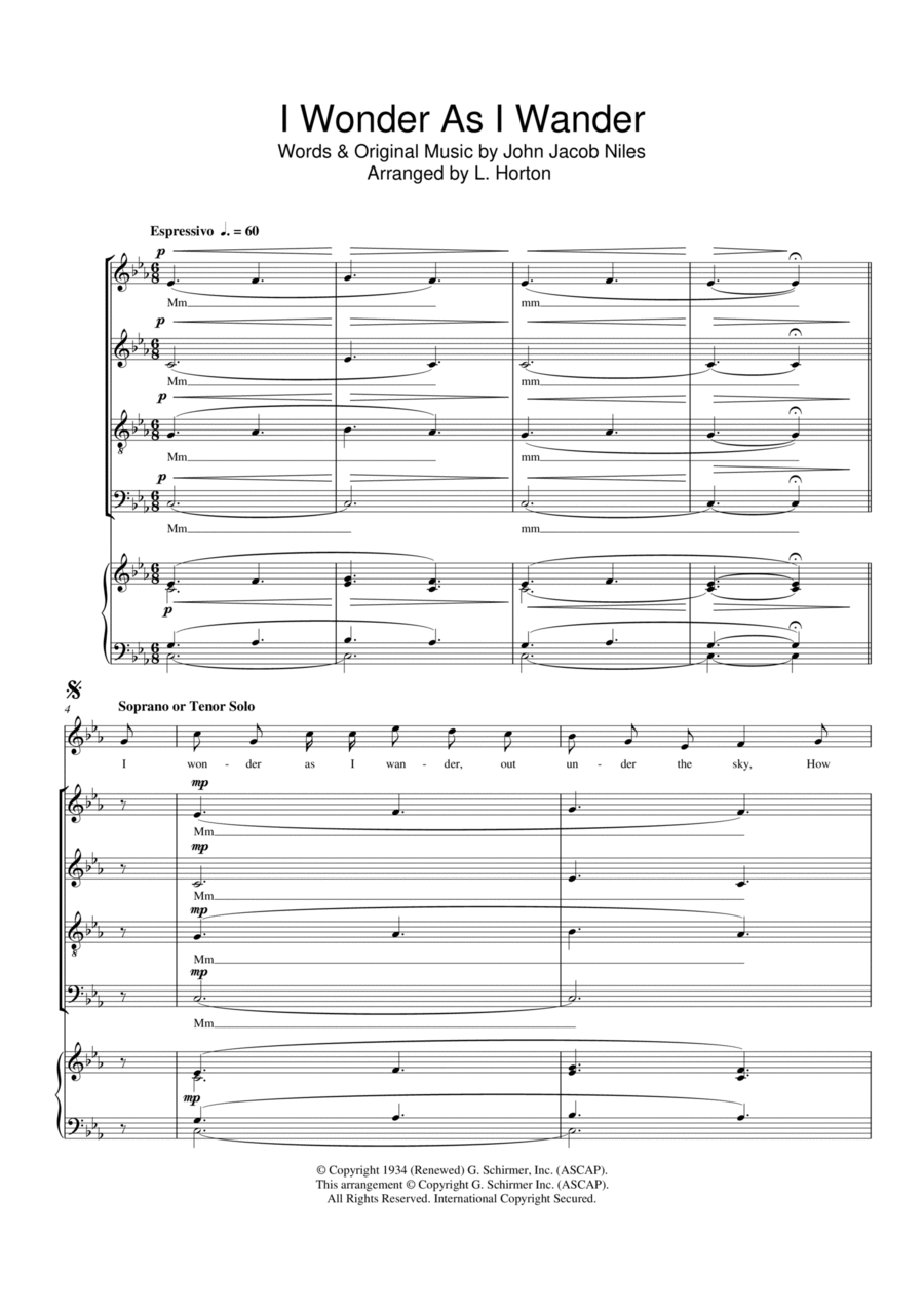 I Wonder As I Wander I Wonder As I Wander 4-Part scores gallery preview page 1
