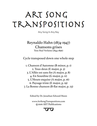 Book cover for HAHN: Chansons grises (transposed down one whole step)