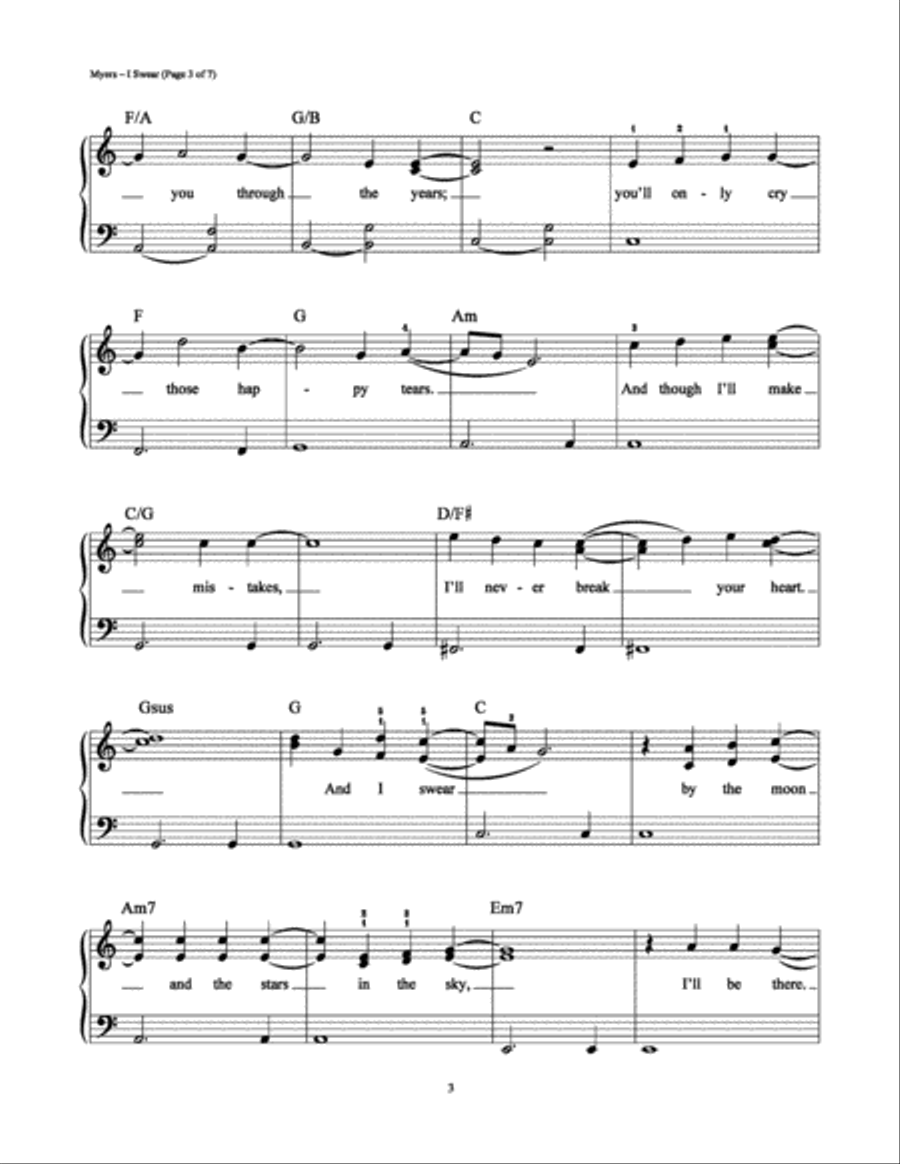 I Swear I Swear Easy Piano scores gallery preview page 3