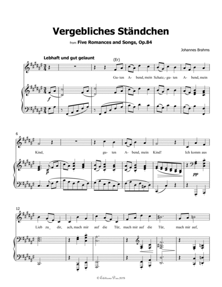 Vergebliches Standchen-Fruitless Serenade, by Johannes Brahms, in G flat Major