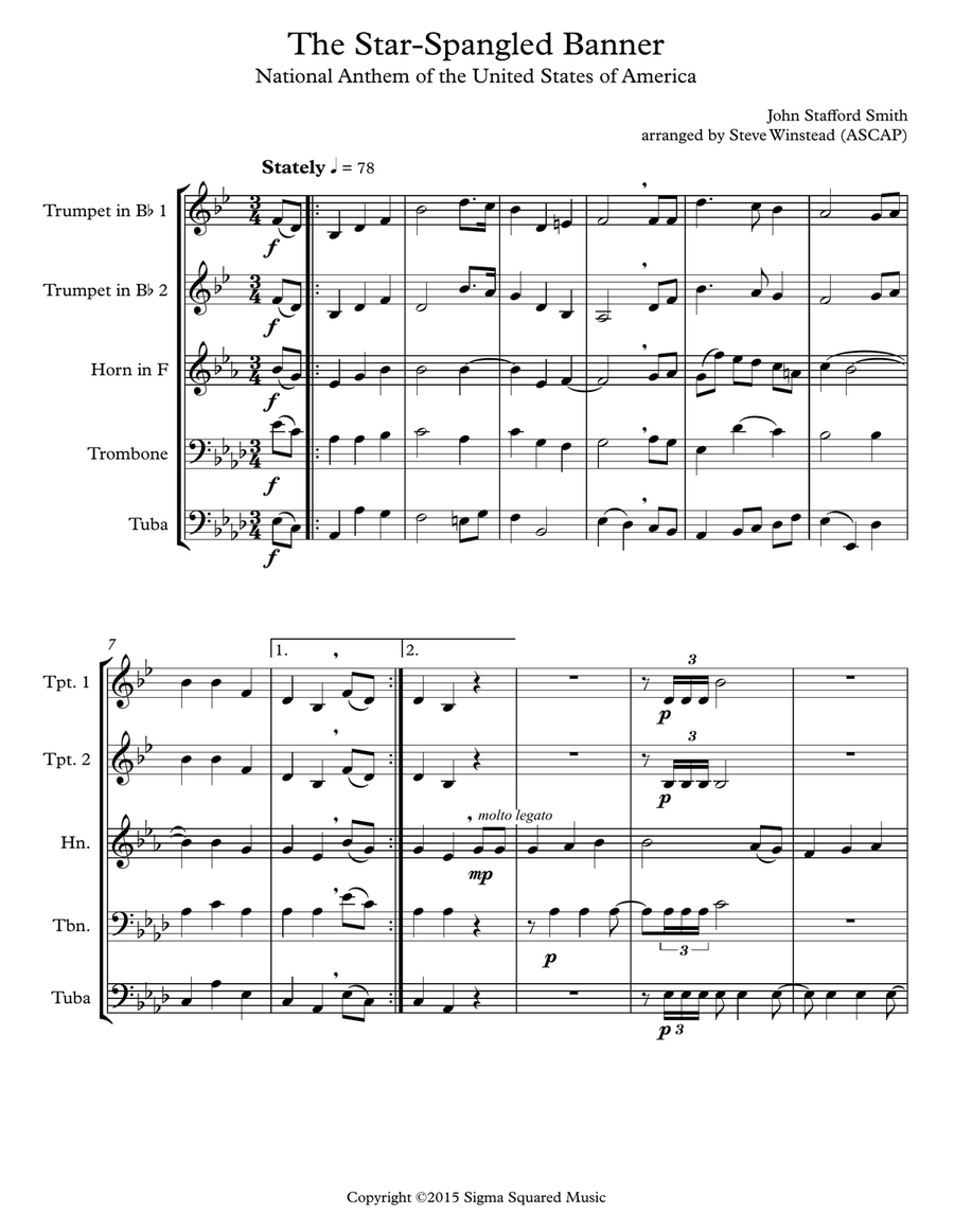 The Star-Spangled Banner for Brass Quintet Brass Quintet scores gallery preview page 2