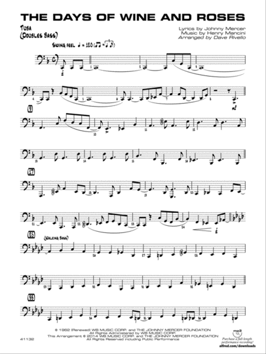 The Days of Wine and Roses: Tuba Jazz Ensemble scores gallery preview page 1