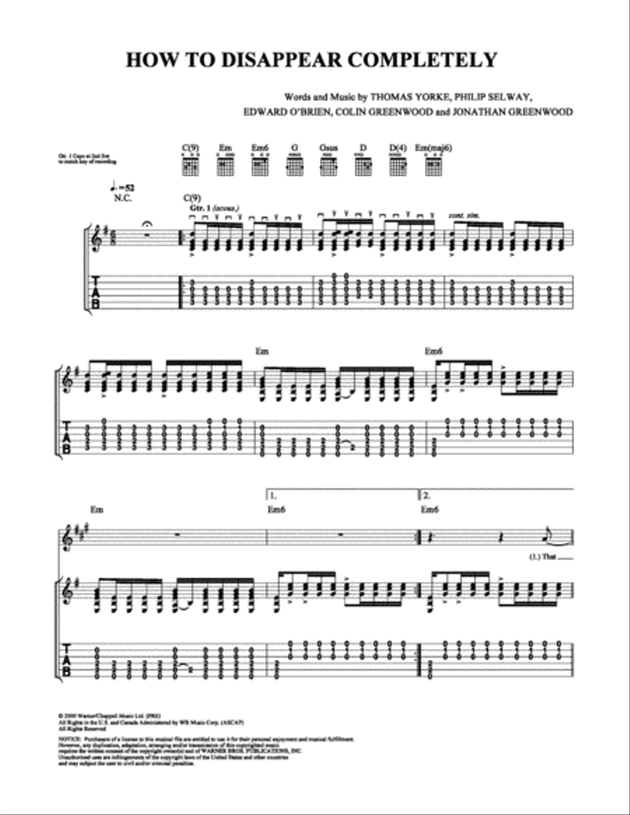 How to Disappear Completely Electric Guitar scores gallery preview page 1