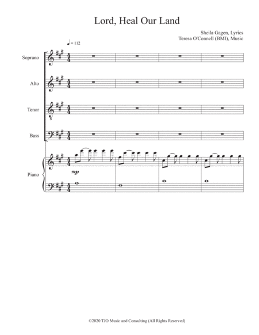 Lord, Heal Our Land for SATB Voices (reproducible) 4-Part scores gallery preview page 1