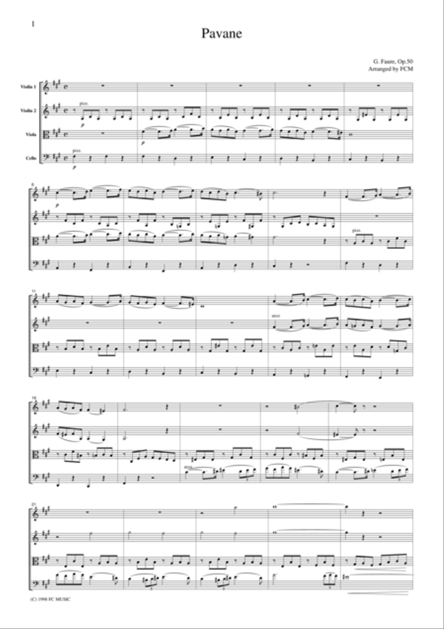 Faure Pavane, for string quartet, CF101 String Quartet scores gallery preview page 1