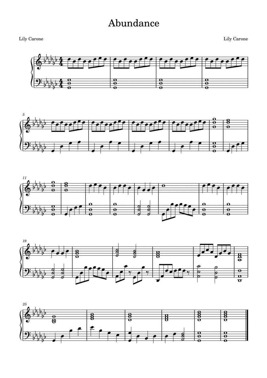 Abundance Abundance Piano Solo scores gallery preview page 1