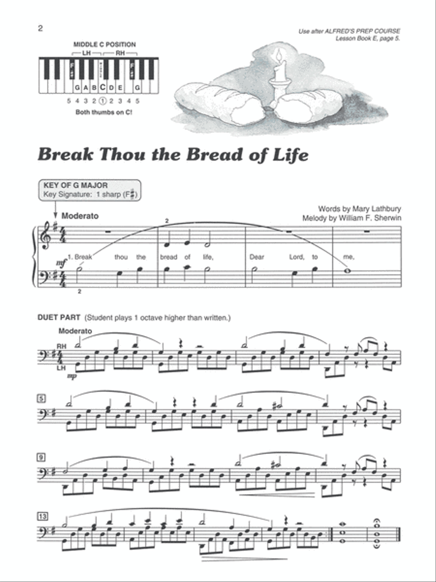 Alfred's Basic Piano Prep Course Sacred Solo Book, Book E Piano Method scores gallery preview page 2