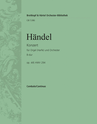 Book cover for Organ Concerto (No. 6) in B flat major Op. 4/6 HWV 294