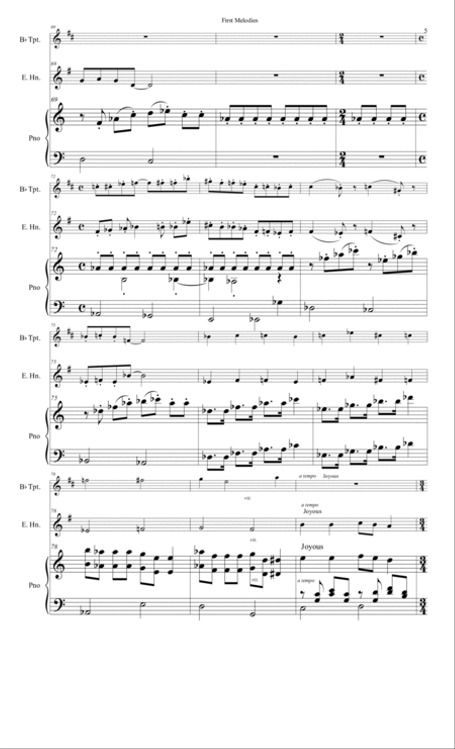First Melodies (for Trumpet, English Horn, and Piano) Small Ensemble scores gallery preview page 5