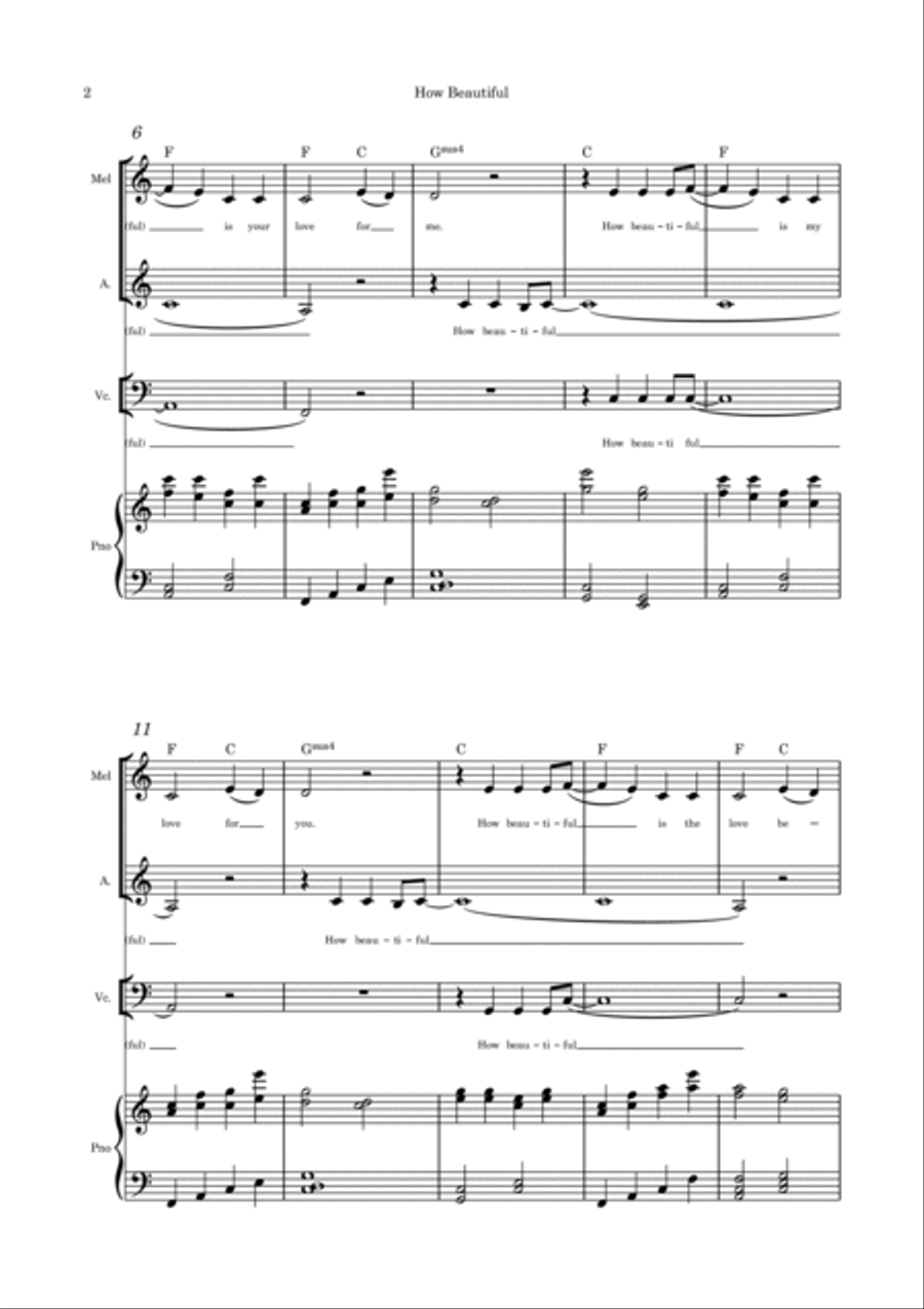 How Beautiful (Is the Love Between the Two of Us) - Alto duet, cello and piano Piano, Vocal, Guitar scores gallery preview page 2