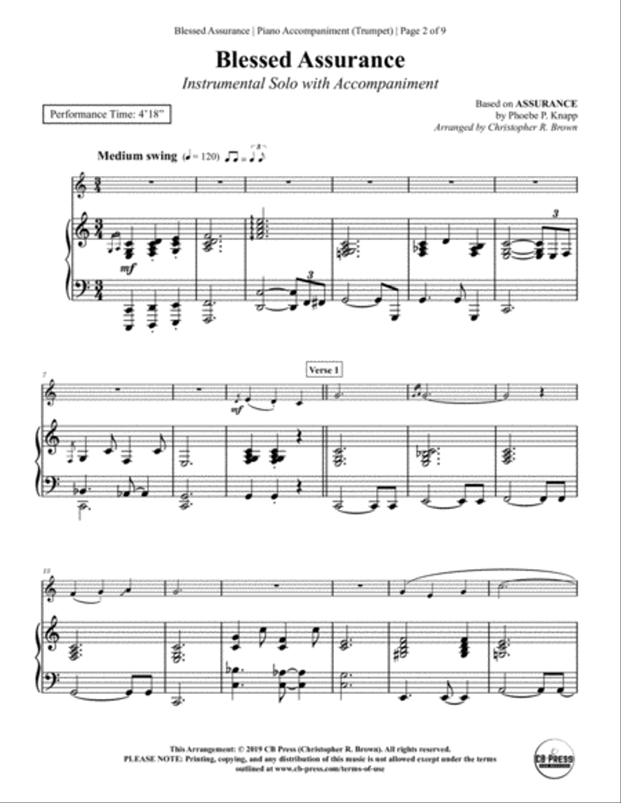 Blessed Assurance - Trumpet Solo with Piano Accompaniment Trumpet Solo scores gallery preview page 2