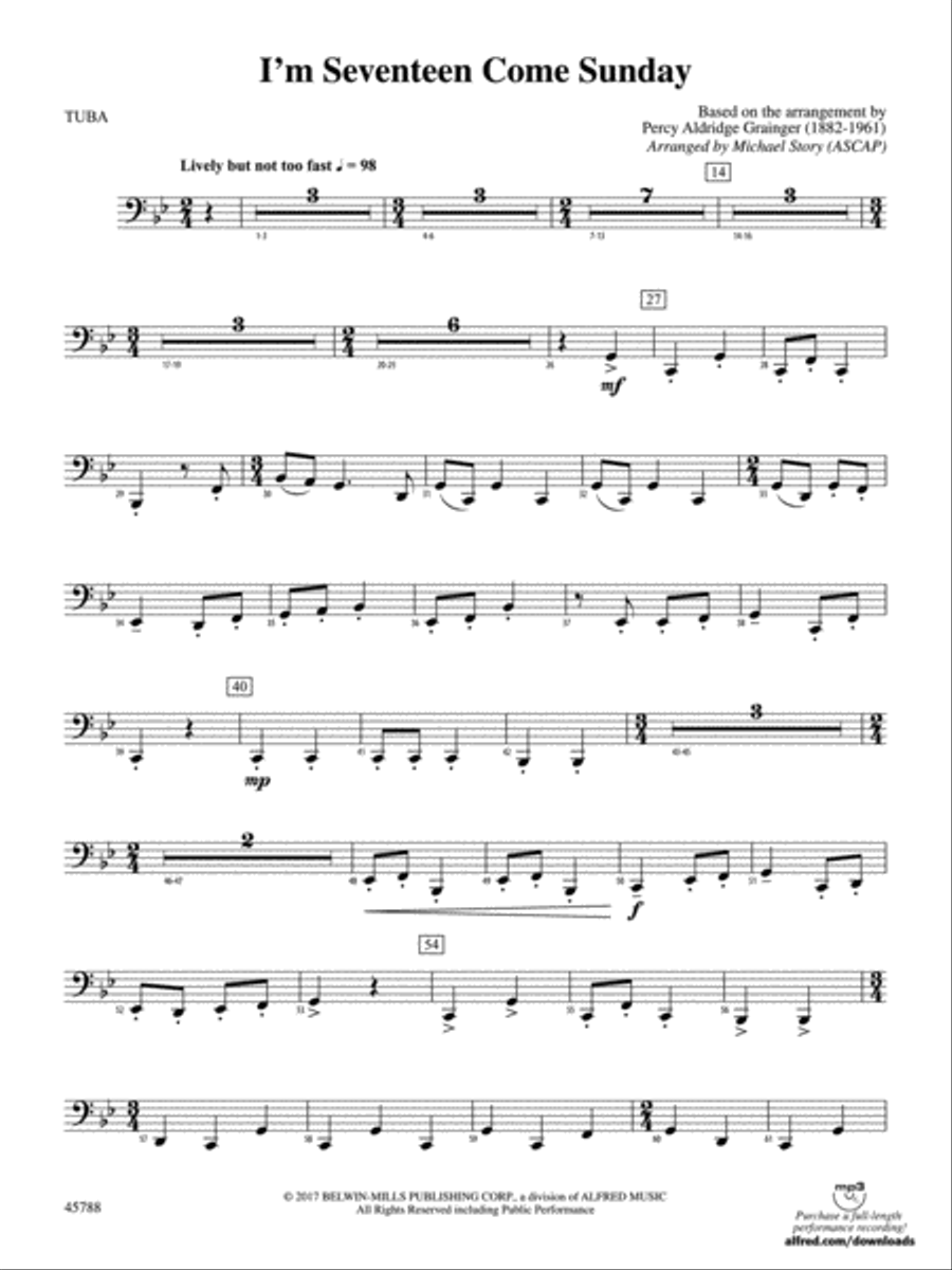 I'm Seventeen Come Sunday: Tuba Concert Band scores gallery preview page 1