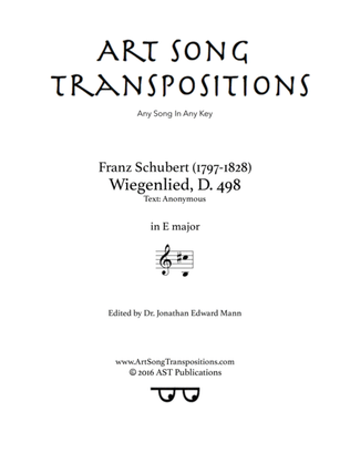 Book cover for SCHUBERT: Wiegenlied, D. 498 (transposed to E major)