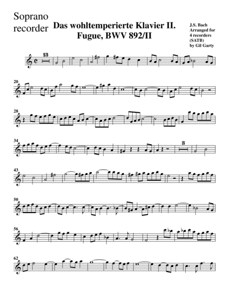 Fugue from Das wohltemperierte Klavier II, BWV 892/II (arrangement for 4 recorders)