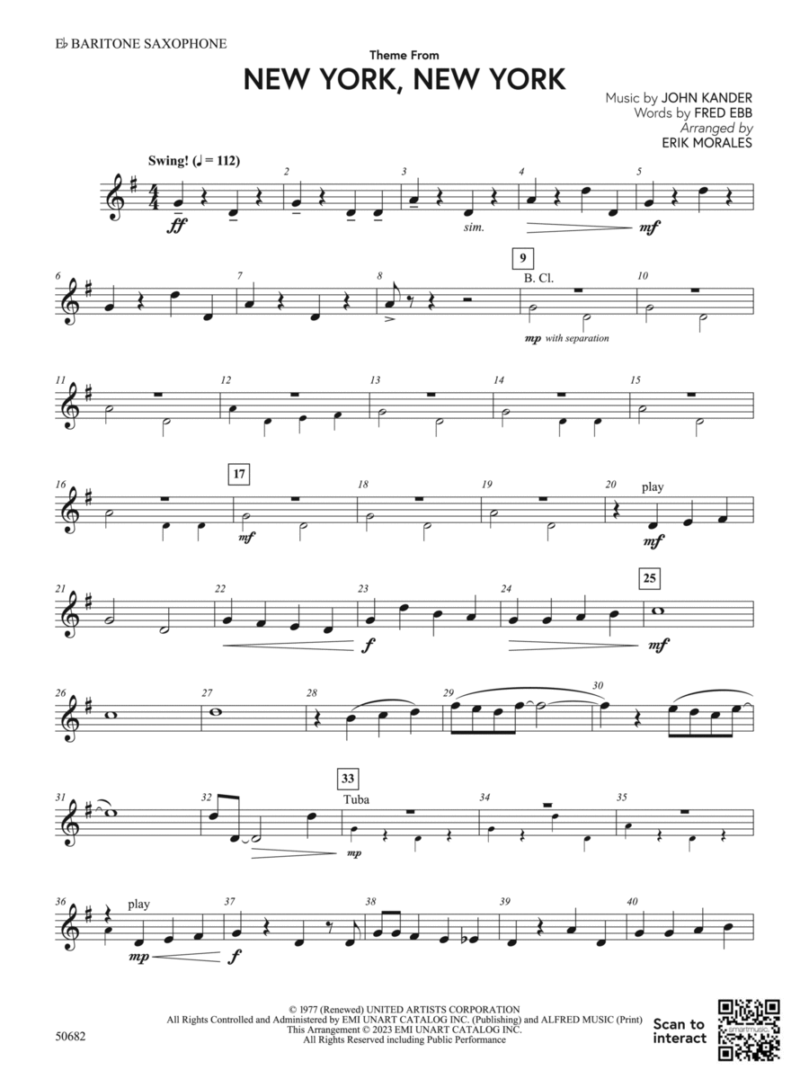 Theme from New York, New York: E-flat Baritone Saxophone Concert Band scores gallery preview page 1