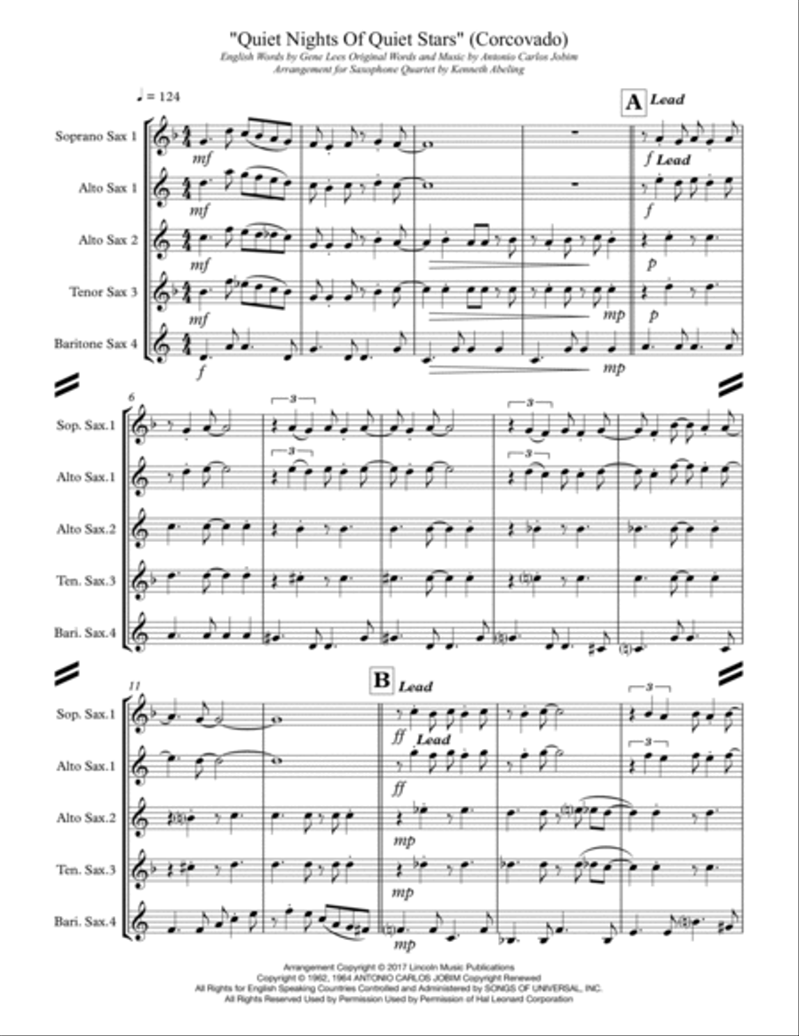 Quiet Nights Of Quiet Stars (Corcovado) Saxophone Quartet scores gallery preview page 2